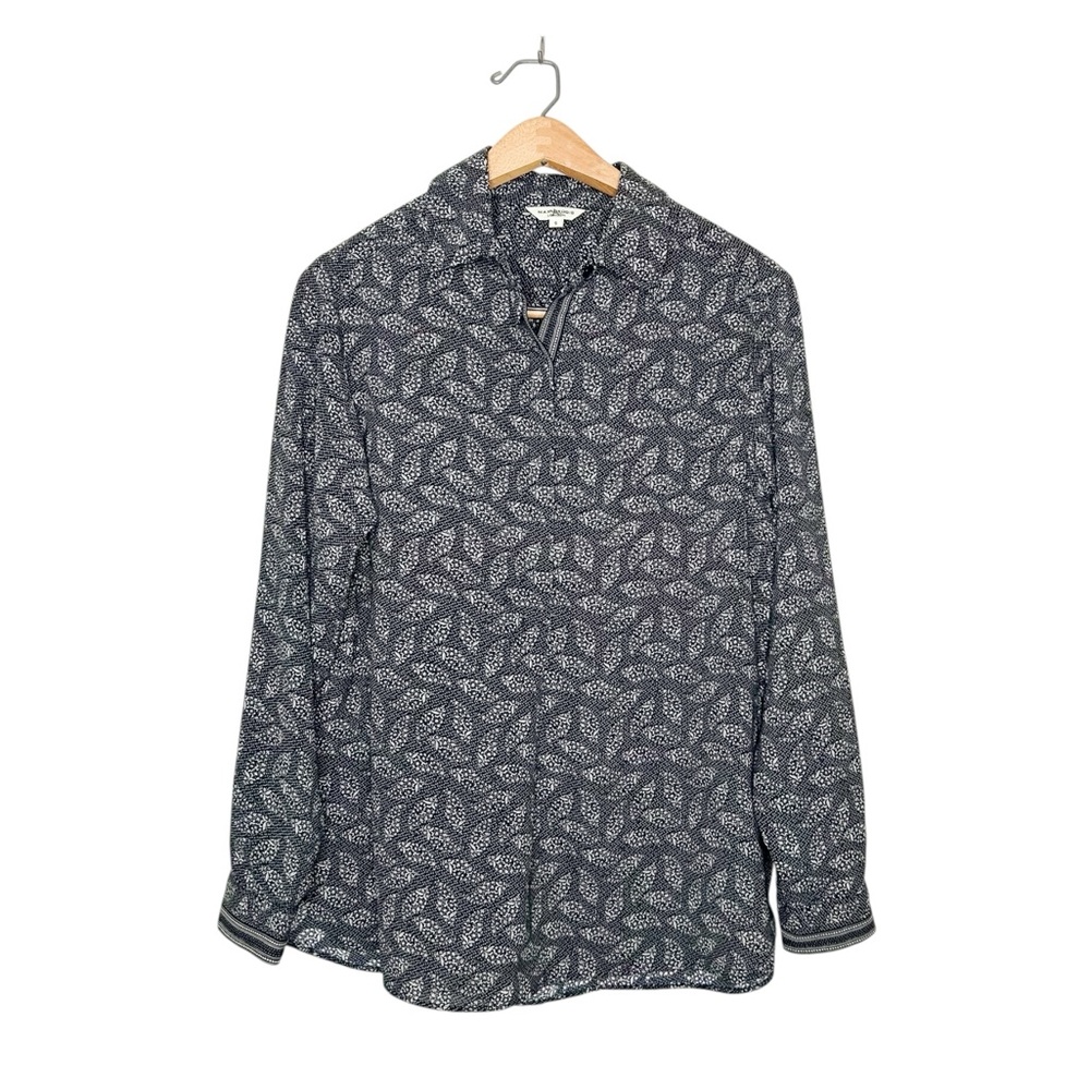 Max Studio Womens Long Sleeve Printed Half Button Popover‎ Blouse Small S